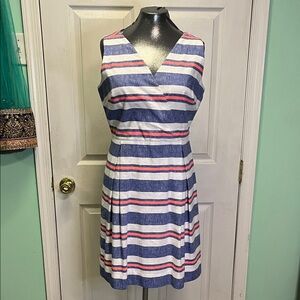 Vineyard Vines V-Neck Striped Midi Dress - Blue, Pink, White